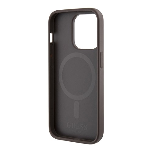 Чехол Guess PU G CUBE Hard для iPhone 14 Pro Max, коричневый (MagSafe)