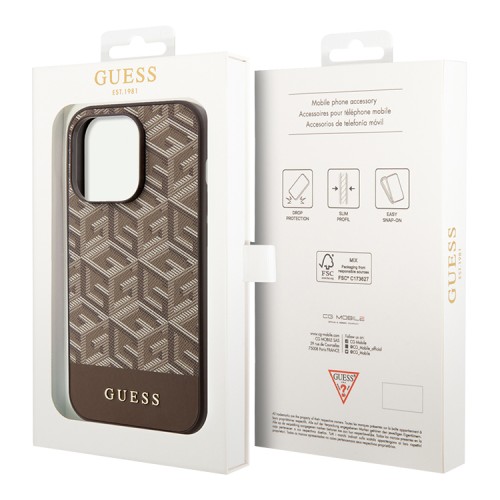 Чехол Guess PU G CUBE Hard для iPhone 14 Pro Max, коричневый (MagSafe)