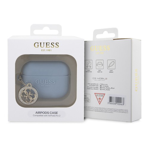 Guess для Airpods Pro 2 чехол Liquid silicone 3D Logo with 4G Diamond charm Blue