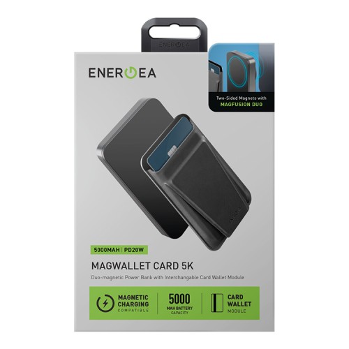 EnergEA АКБ MagWallet CARD, 5000W Magsafe 15W USB-C 20W with Card slots and Stand Gun/Black