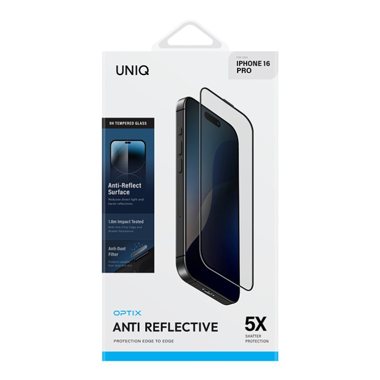Uniq стекло для iPhone 16 Pro OPTIX Anti-Reflective Clear/Black (+installer)