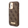 Guess для iPhone 16 чехол PU кожа 4G Plate metal logo Hard Brown (MagSafe)