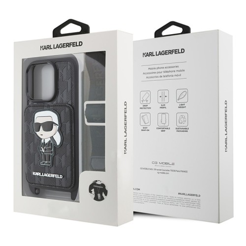 Karl Lagerfeld для iPhone 16 Pro чехол Crossbody cardslot PU Saffiano Monogram NFT Karl Ikon Hard Black