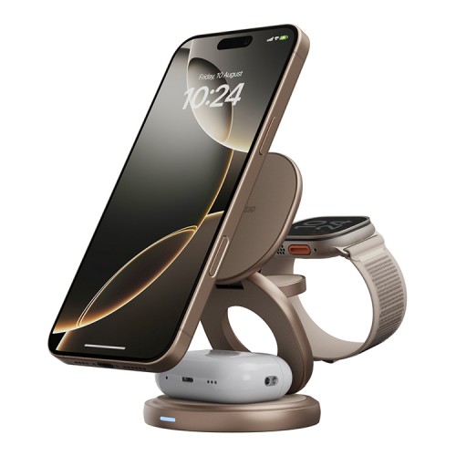 Energea Беспроводное СЗУ Bazic GoMag GYRE 3-in-1 magnetic foldable 360 rotating 15W Gold