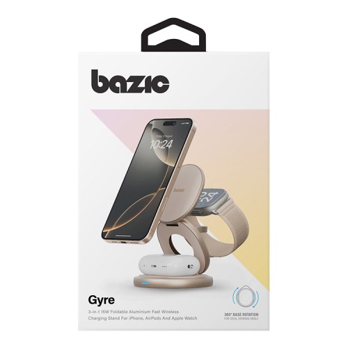 Energea Беспроводное СЗУ Bazic GoMag GYRE 3-in-1 magnetic foldable 360 rotating 15W Gold