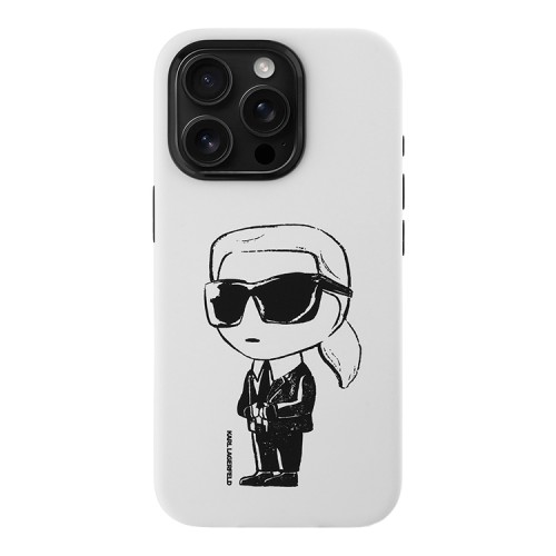 Karl Lagerfeld для iPhone 16 Pro Max чехол Liquid Silicone NFT Graffiti Karl Ikonik Hard White (MagSafe)