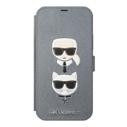 Чехол Karl Lagerfeld PU Saffiano Karl and Choupette Booktype для iPhone 12 Pro Max, серебристый