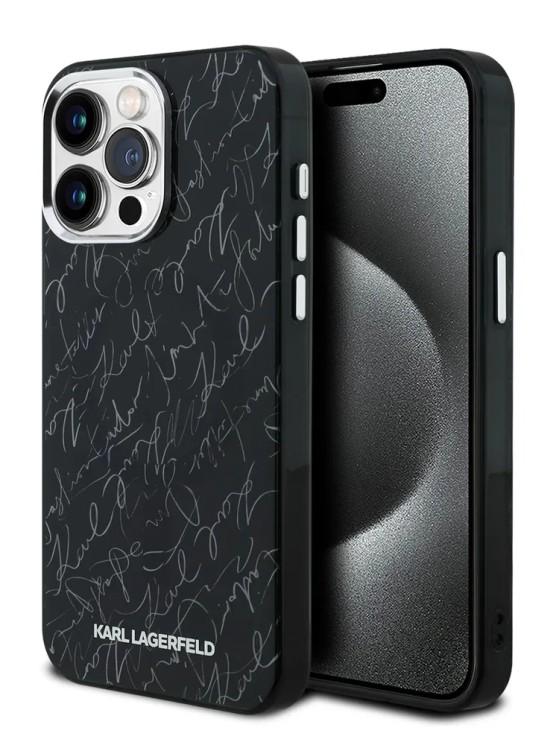 Karl Lagerfeld для iPhone 15 Pro Max чехол PC/TPU Script pattern Black (MagSafe)