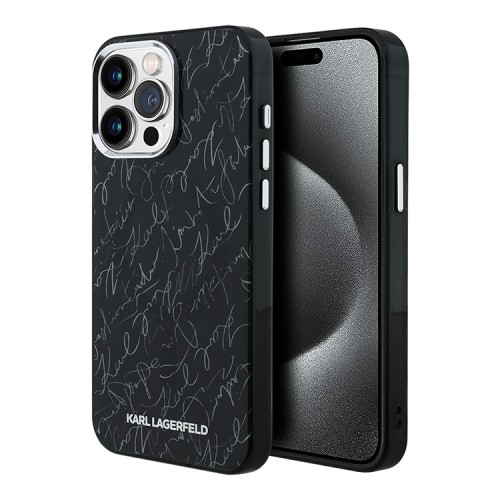 Karl Lagerfeld для iPhone 15 Pro Max чехол PC/TPU Script pattern Black (MagSafe)