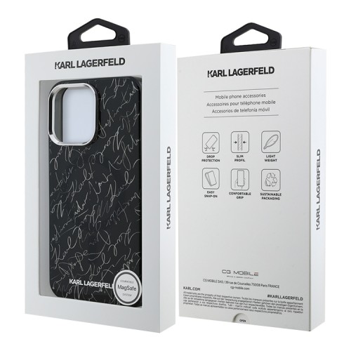 Karl Lagerfeld для iPhone 15 Pro Max чехол PC/TPU Script pattern Black (MagSafe)