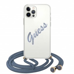Чехол Guess Crossbody Script logo для iPhone 12 Pro Max, со шнурком, синий Чехол Guess Crossbody Script logo для iPhone 12 Pro Max, со шнурком, синий