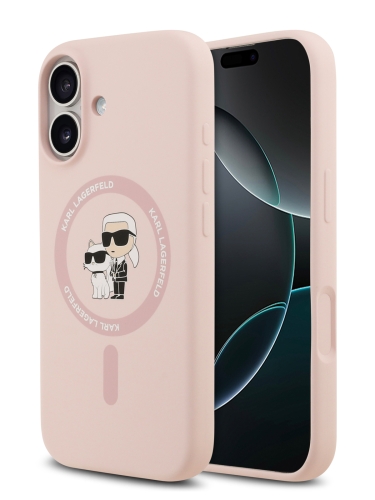 Karl Lagerfeld для iPhone 17 чехол Liquid Silicone NFT Karl & Choupette Hard Pink (MagSafe)