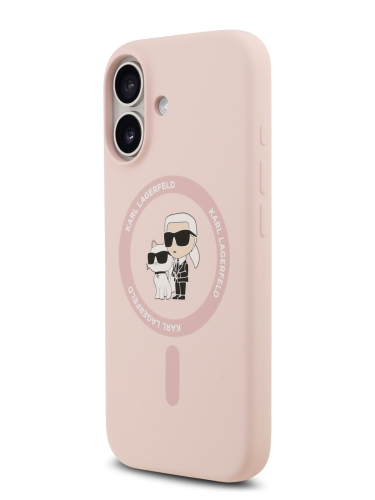 Karl Lagerfeld для iPhone 17 чехол Liquid Silicone NFT Karl & Choupette Hard Pink (MagSafe)