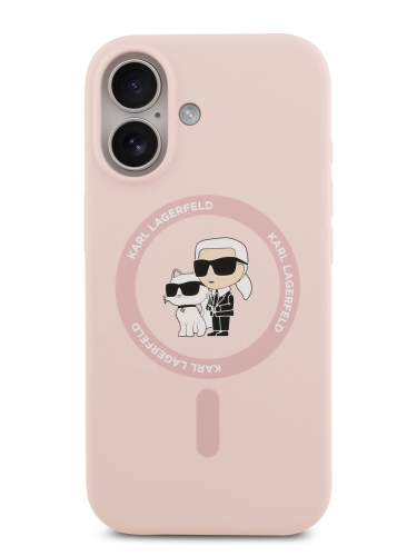 Karl Lagerfeld для iPhone 17 чехол Liquid Silicone NFT Karl & Choupette Hard Pink (MagSafe)