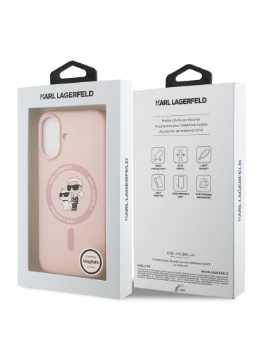 Karl Lagerfeld для iPhone 17 чехол Liquid Silicone NFT Karl & Choupette Hard Pink (MagSafe)