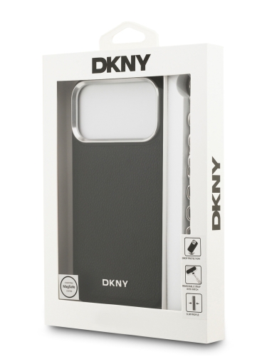 DKNY для iPhone 17 Pro чехол PU Horizon Metal logo Hard + Metal Wrist Chain Black (MagSafe)