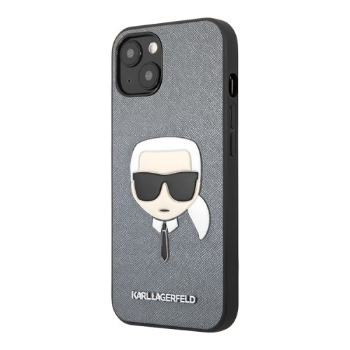 Чехол Lagerfeld PU Saffiano Karl's Head Hard для iPhone 13, серебристый