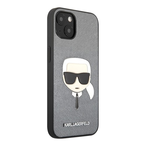 Чехол Lagerfeld PU Saffiano Karl's Head Hard для iPhone 13, серебристый