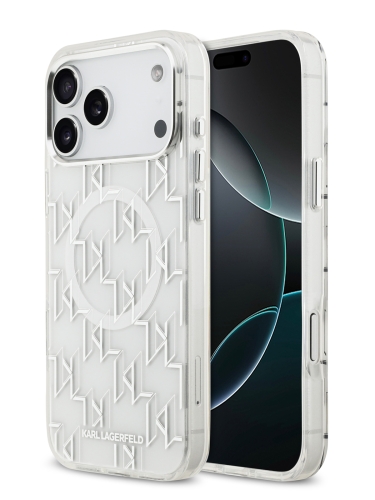 Karl Lagerfeld для iPhone 17 Pro чехол IML KL Monogram Metal camera Hard White (MagSafe)