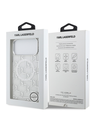 Karl Lagerfeld для iPhone 17 Pro чехол IML KL Monogram Metal camera Hard White (MagSafe)