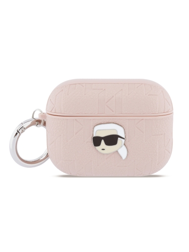 Karl Lagerfeld для Airpods Pro 3 чехол PU Saffiano Monogram with ring NFT Metal Head Karl Pink
