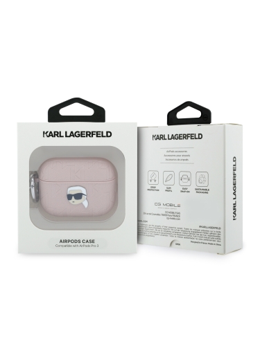 Karl Lagerfeld для Airpods Pro 3 чехол PU Saffiano Monogram with ring NFT Metal Head Karl Pink