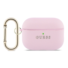 Guess для Airpods Pro 3 чехол PU Grained leather with Classic metal logo and Carabin Pink