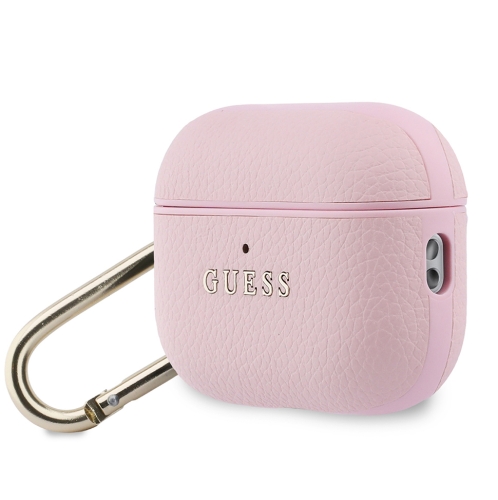 Guess для Airpods Pro 3 чехол PU Grained leather with Classic metal logo and Carabin Pink