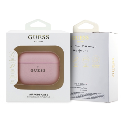 Guess для Airpods Pro 3 чехол PU Grained leather with Classic metal logo and Carabin Pink