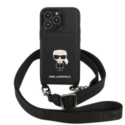 Чехол Lagerfeld Crossbody cardslot PU Saffiano Ikonik metal Hard для iPhone 13 Pro, черный
