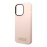 Чехол Guess Liquid Silicone Plate metal logo Hard для iPhone 14 Pro Max, розовый (Magsafe)