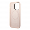 Чехол Guess Liquid Silicone Plate metal logo Hard для iPhone 14 Pro Max, розовый (Magsafe)