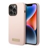 Чехол Guess Liquid Silicone Plate metal logo Hard для iPhone 14 Pro Max, розовый (Magsafe)