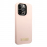 Чехол Guess Liquid Silicone Plate metal logo Hard для iPhone 14 Pro Max, розовый (Magsafe)