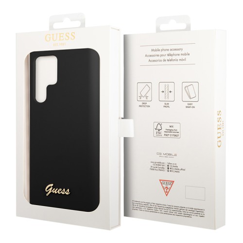 Чехол Guess Liquid Silicone Gold Metal logo для Galaxy S23 Ultra, черный