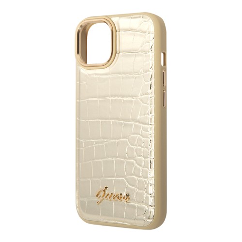 Чехол Guess PU Croco metal logo Hard для iPhone 14 Plus, золотой