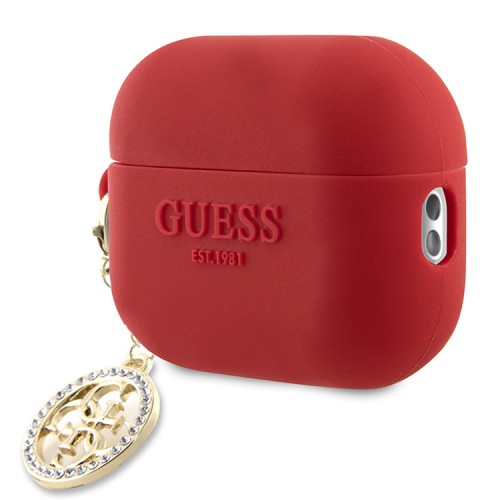 Guess для Airpods Pro 2 чехол Liquid silicone 3D Logo with 4G Diamond charm Fuchsia