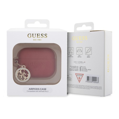 Guess для Airpods Pro 2 чехол Liquid silicone 3D Logo with 4G Diamond charm Fuchsia