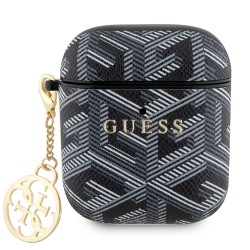 Guess для Airpods 1/2 чехол PU leather G CUBE with metal logo and Charm Black