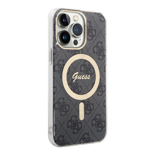 Guess для iPhone 15 Pro Max чехол PC/TPU 4G Hard Black/Gold (MagSafe)