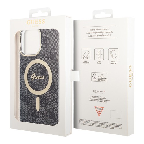 Guess для iPhone 15 Pro Max чехол PC/TPU 4G Hard Black/Gold (MagSafe)