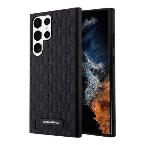Karl Lagerfeld для Galaxy S23 Ultra чехол PU Saffiano Monogram Metal Plate logo Hard Black