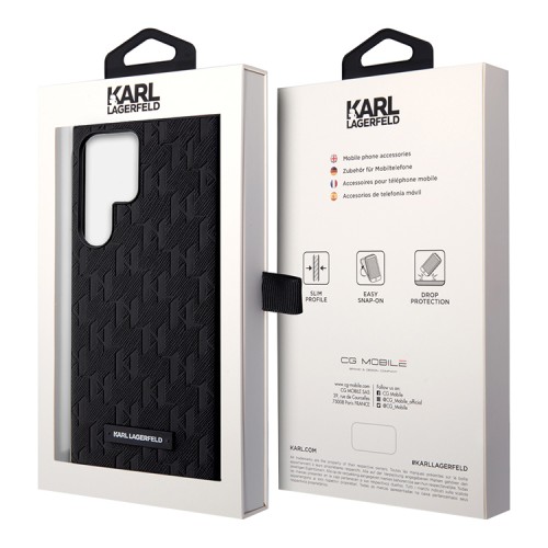 Karl Lagerfeld для Galaxy S23 Ultra чехол PU Saffiano Monogram Metal Plate logo Hard Black