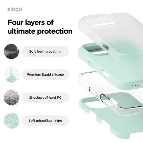 Elago для iPhone 16 Pro чехол Soft silicone (Liquid) Mint