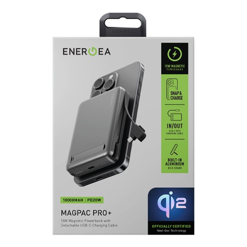 Energea АКБ MagPac PRO Plus, 10000W Magsafe QI2 15W USB-C 20W with cable and Stand Gun/Black