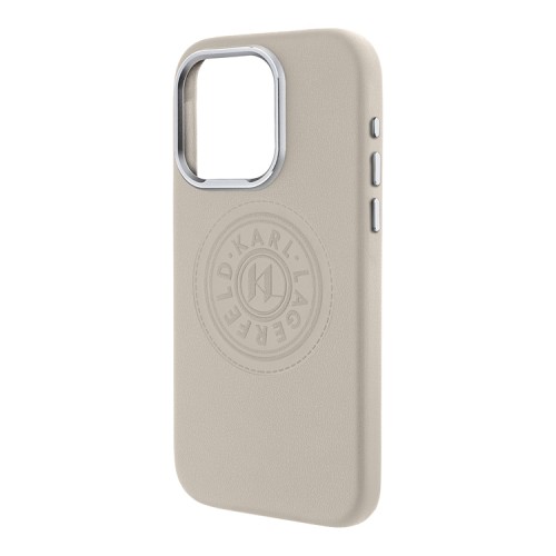 Karl Lagerfeld для iPhone 16 Pro Max чехол PU Full Wrapped leather Seal logo Hard Beige (MagSafe)