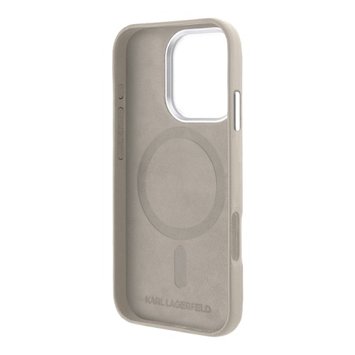 Karl Lagerfeld для iPhone 16 Pro Max чехол PU Full Wrapped leather Seal logo Hard Beige (MagSafe)
