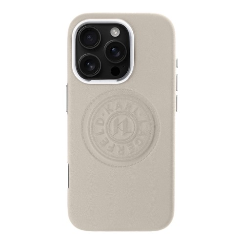 Karl Lagerfeld для iPhone 16 Pro Max чехол PU Full Wrapped leather Seal logo Hard Beige (MagSafe)