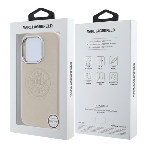 Karl Lagerfeld для iPhone 16 Pro Max чехол PU Full Wrapped leather Seal logo Hard Beige (MagSafe)