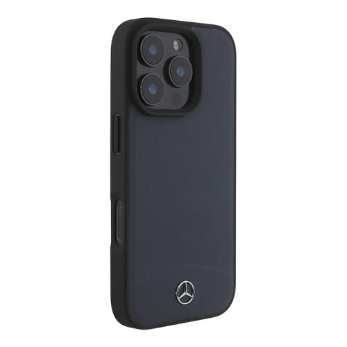 Mercedes для iPhone 16 Pro чехол Leather Textured and Smooth Metal logo Hard Navy (MagSafe)